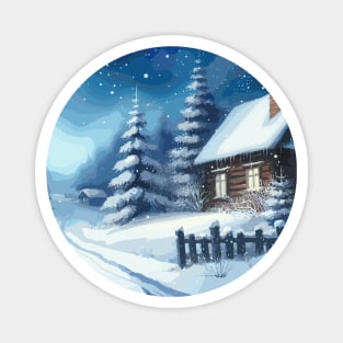 Winter Stormy Night Winter Landscape Magnet